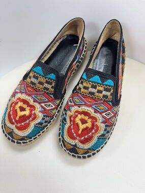 Johnny Was Embroidered Espadrille Flats | Boho Slip-On Shoes Size 37 (US 6.5–7)